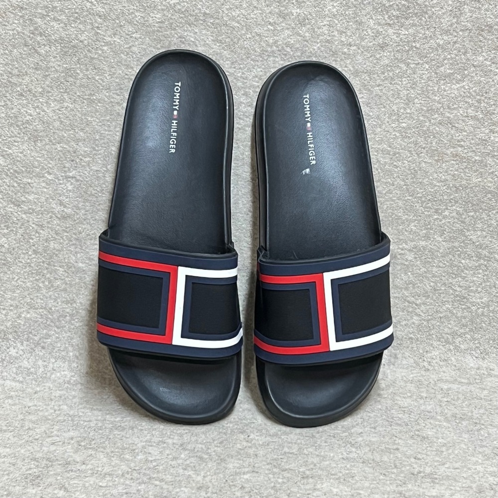 Tommy Hilfiger Women Navy Blue Red White Slide Sandals Size 9M LN Beach Vacation